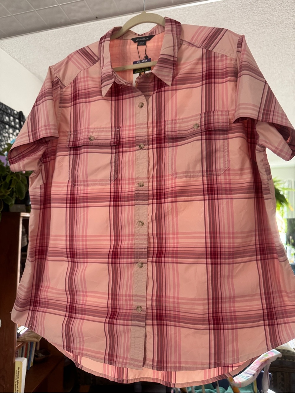 Eddie Bauer NWT Pink Plaid Short Sleeve Adventure Shirt XXL/2X - Picture 3 of 13